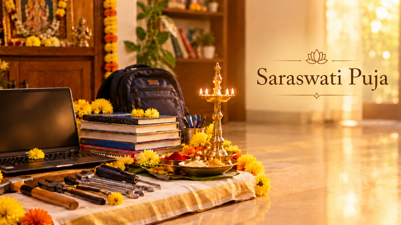 Saraswathi Pooja & Ayudha Pooja: How to Set Up Your Altar with a Brass Saraswati Idol