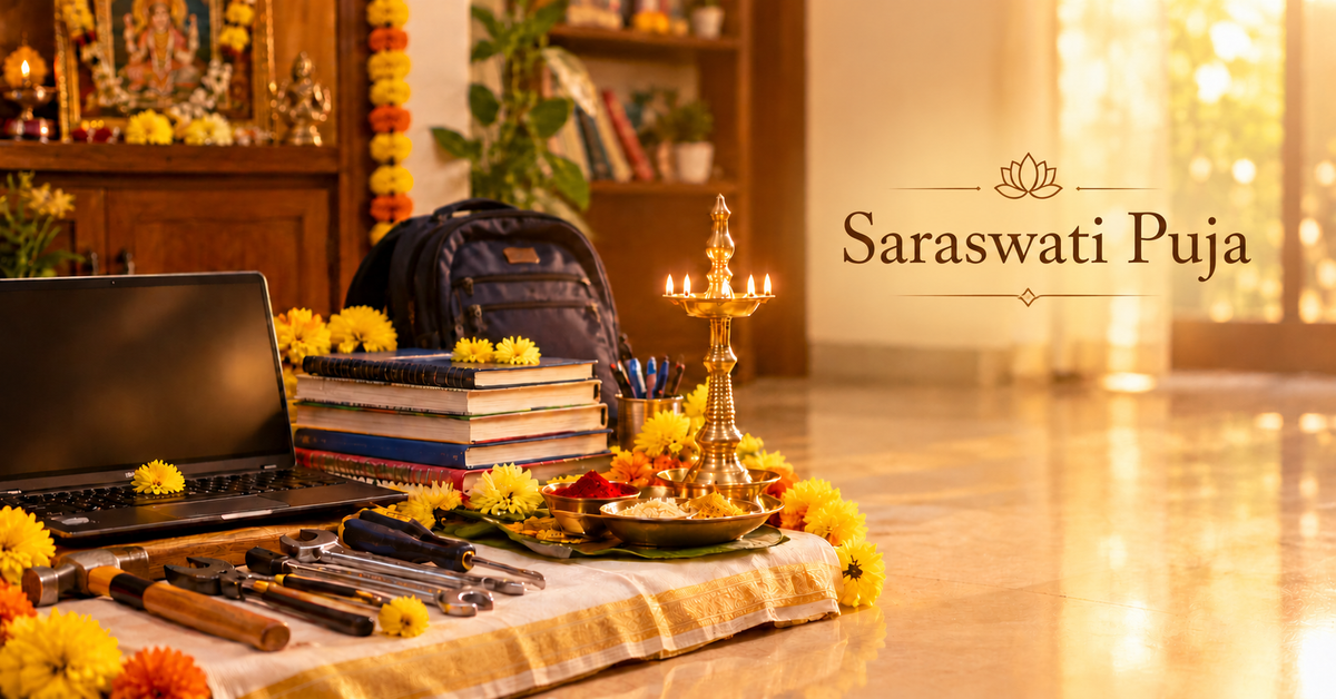 Saraswathi Pooja & Ayudha Pooja: How to Set Up Your Altar with a Brass Saraswati Idol