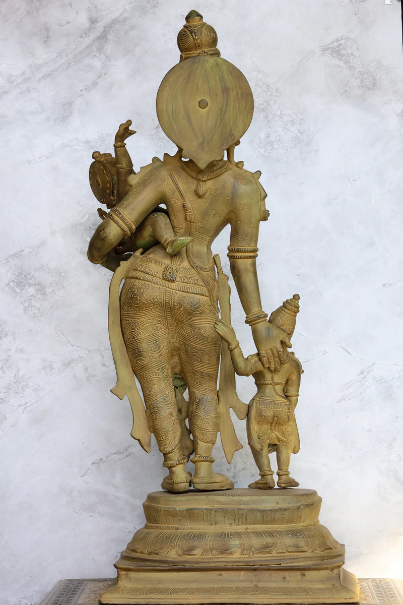 28.5″ Parvati With Murugan & Ganesh (Divine Mother) | Handcrafted Brass | Green Stone Finish — view 5