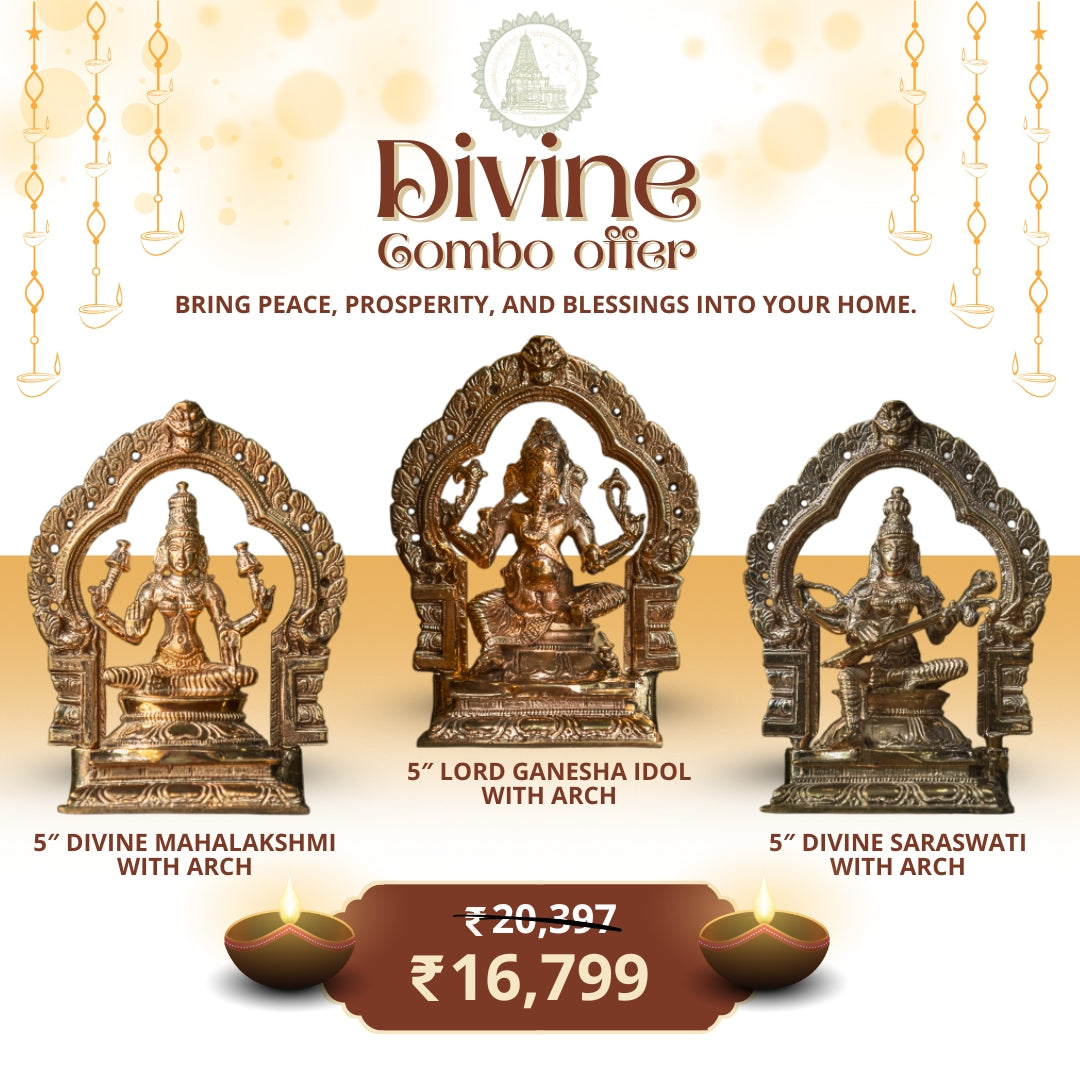 Sacred Trinity: Ganesha, Lakshmi &amp; Saraswati with Arch | Divine Special Combo