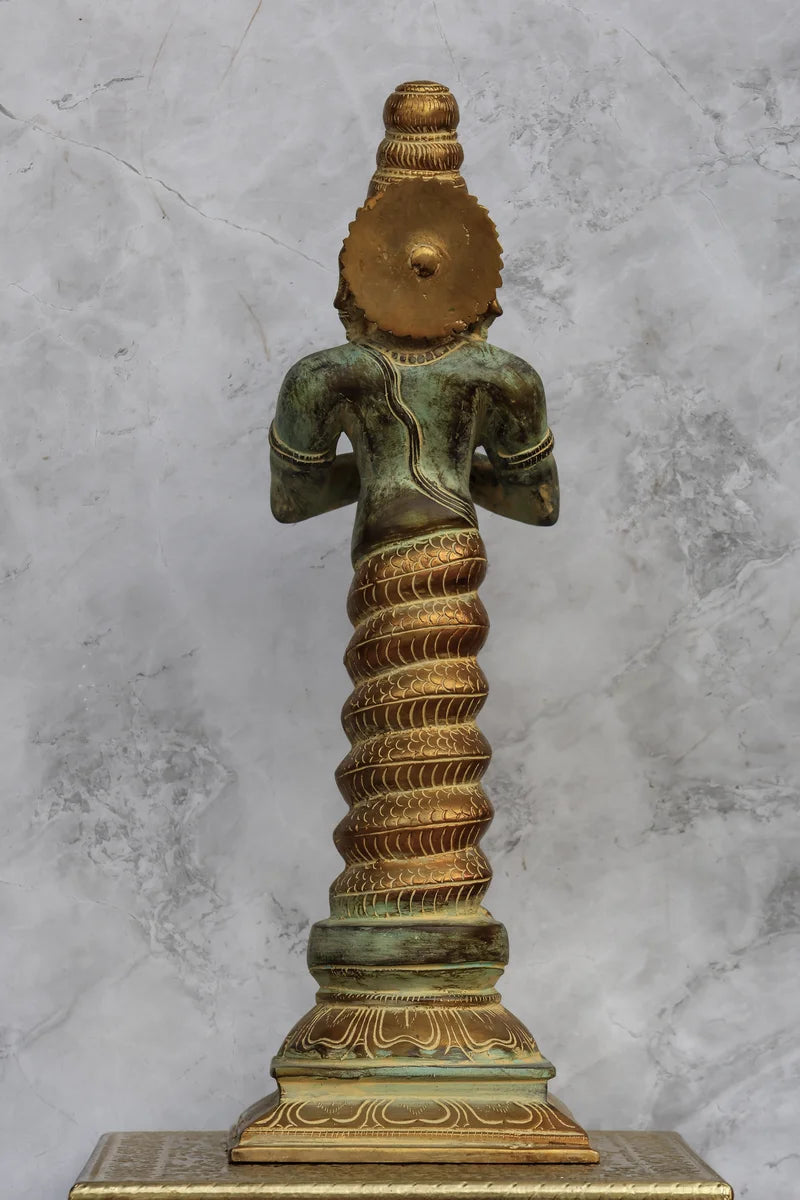 17″ Divine Patanjali | Handcrafted Brass | Antique Green Finish