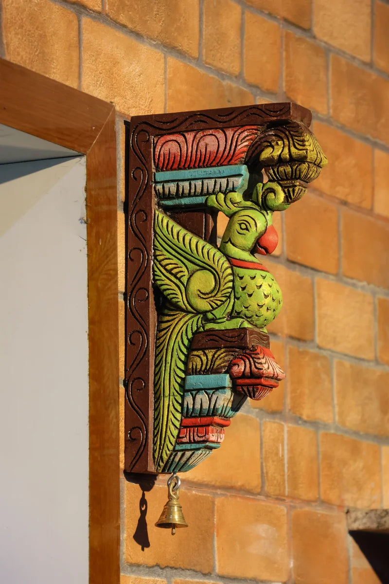 12″ Decorative Parrot Wall Brackets for Home Décor | Handcrafted Wood Carving