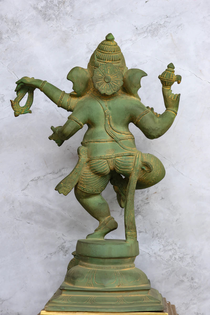 15″ Dancing Ganesh | Handcrafted Brass | Green Stone Finish — view 5