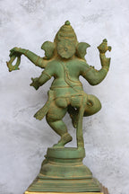 15″ Dancing Ganesh | Handcrafted Brass | Green Stone Finish — view 5