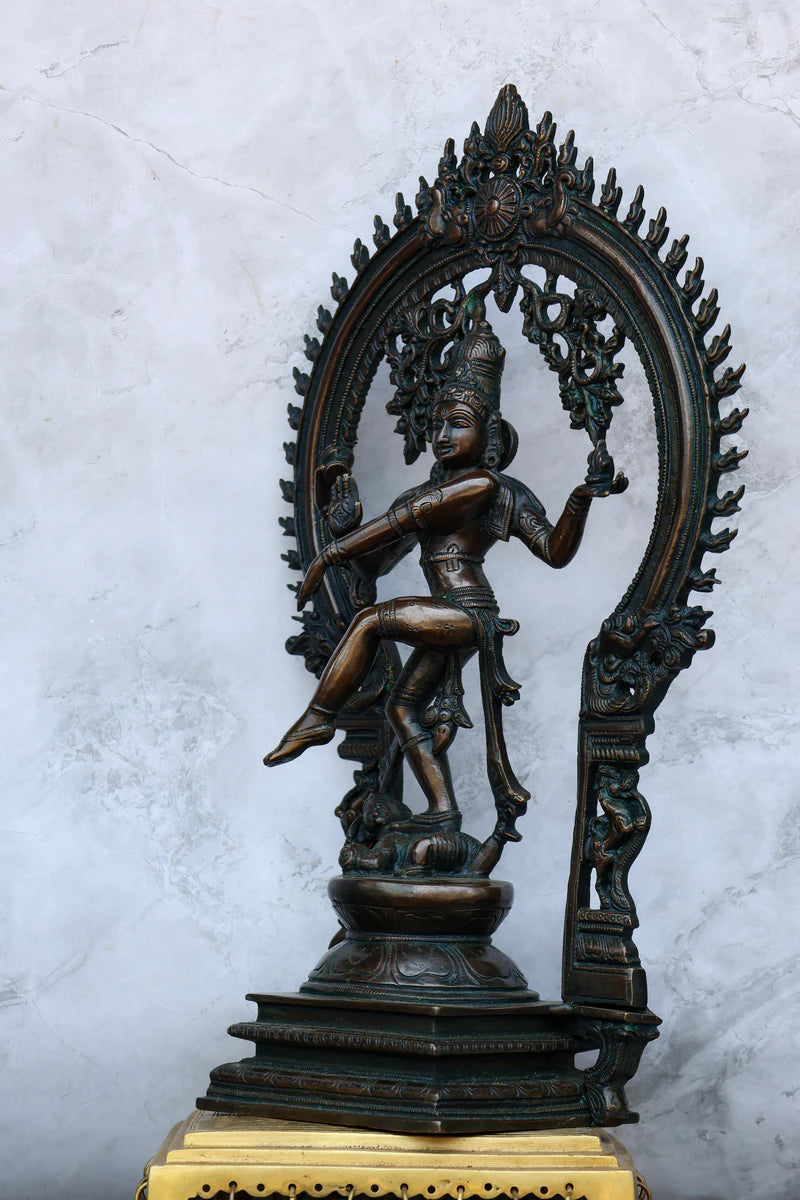 17″ Nataraja with Oval Arch | Handcrafted Brass | Antique Green Finish — view 5
