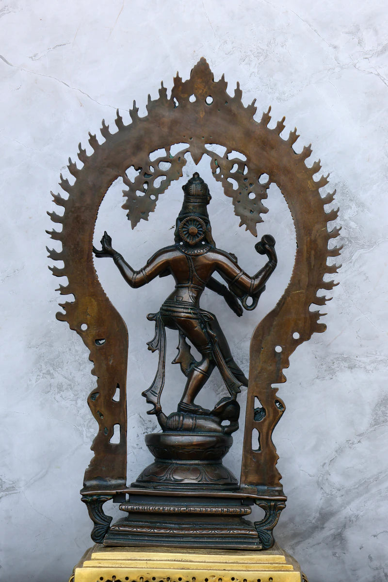 17″ Nataraja with Oval Arch | Handcrafted Brass | Antique Green Finish — view 4