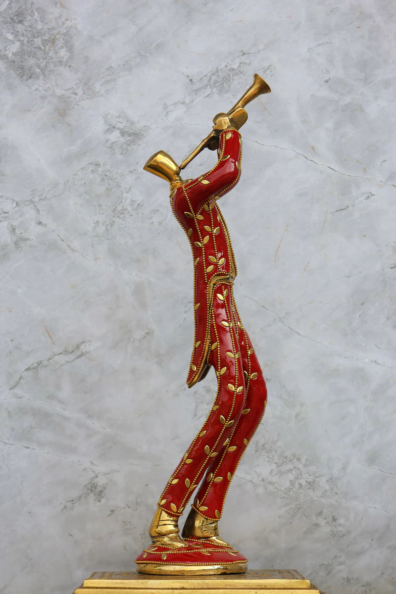 15.5″ Musician Man Set of 3 | Handcrafted Brass | Inlay Red Stone Finish — view 4