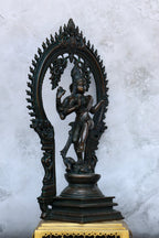 17″ Nataraja with Oval Arch | Handcrafted Brass | Antique Green Finish — view 3