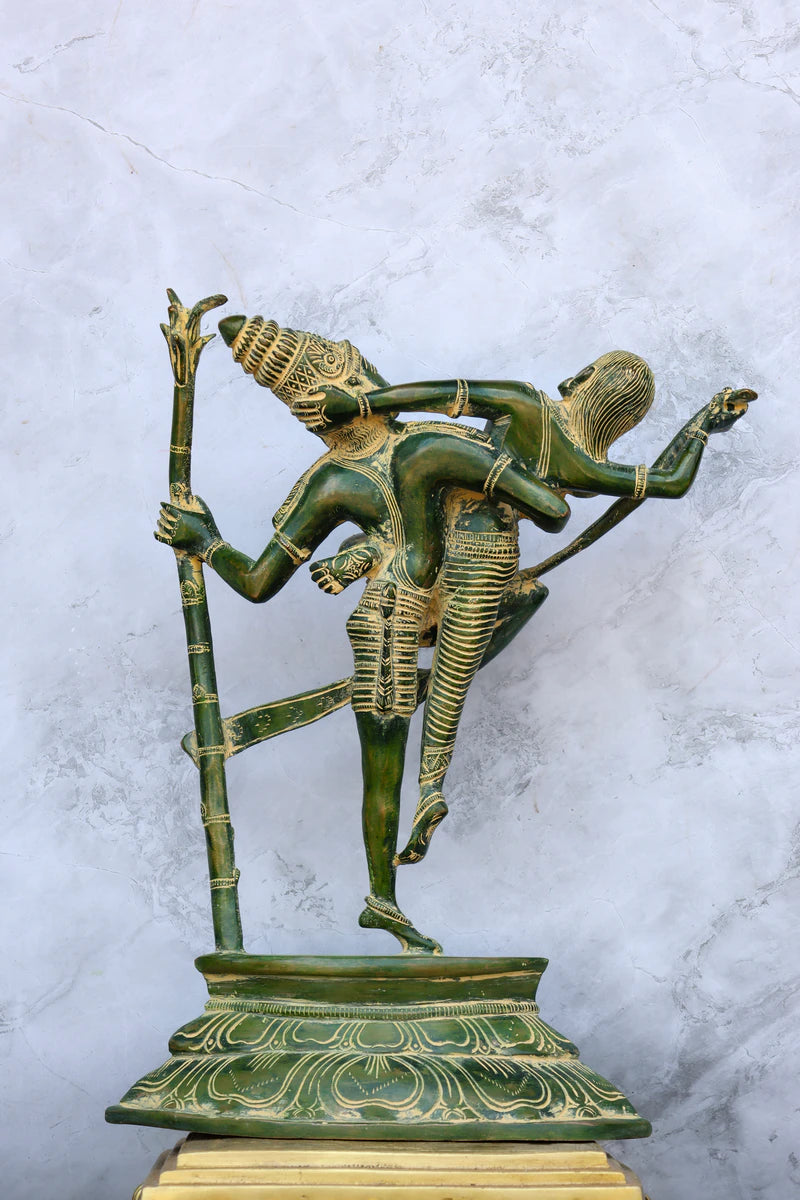 13.5″ Rathi Manmathan (Kamadeva) | Handcrafted Brass | Green Stone Finish — view 5