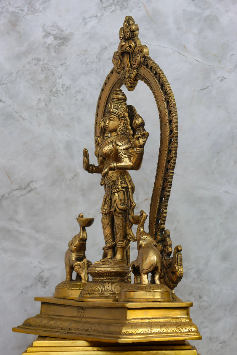 15″ Standing Gaja Lakshmi with Arch | Handcrafted Brass | Polished Finish — view 4