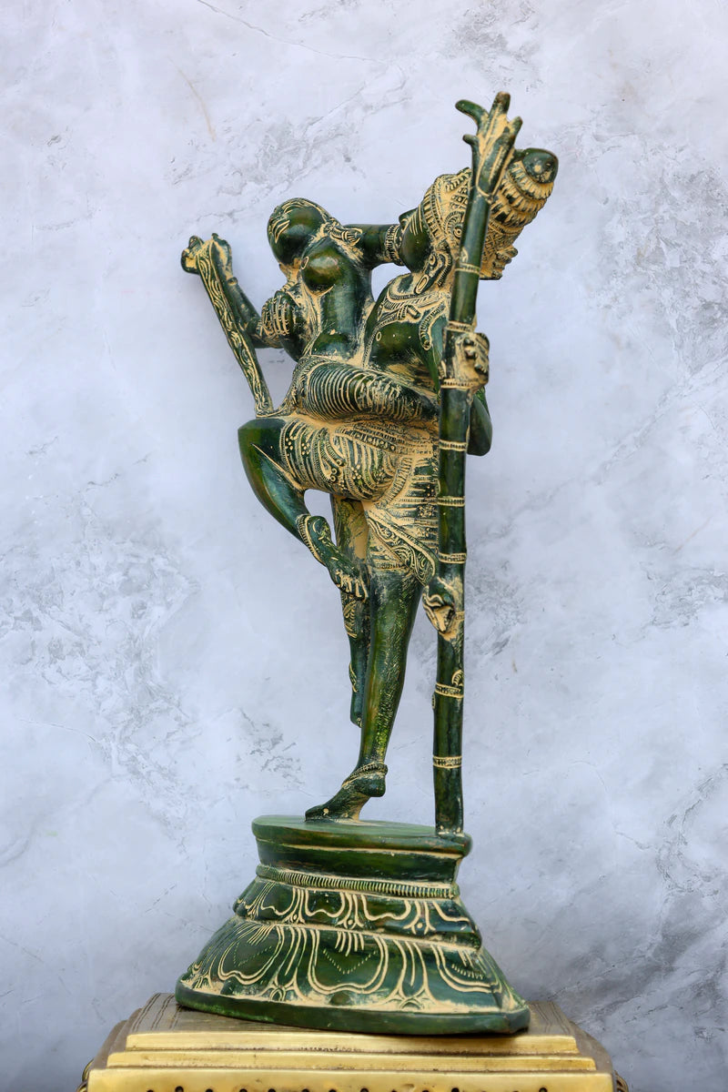 13.5″ Rathi Manmathan (Kamadeva) | Handcrafted Brass | Green Stone Finish — view 4