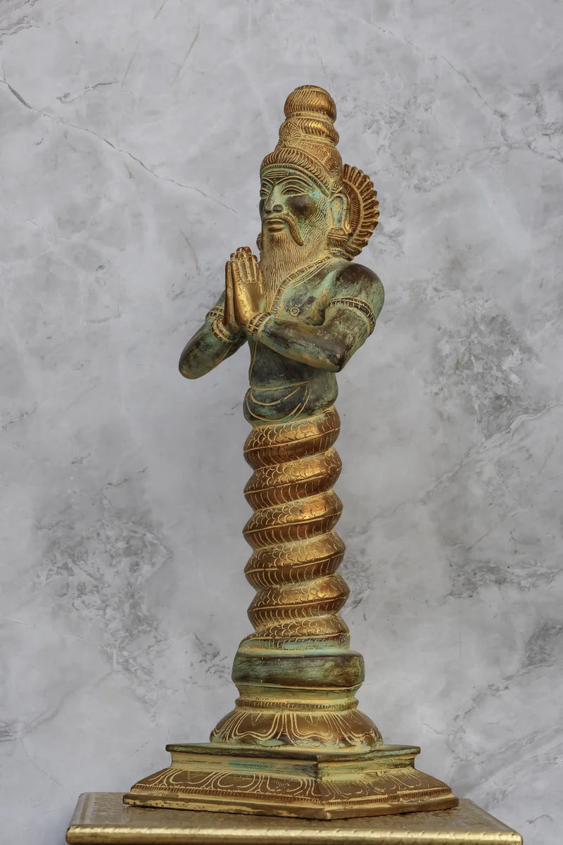 17″ Divine Patanjali | Handcrafted Brass | Antique Green Finish