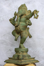 15″ Dancing Ganesh | Handcrafted Brass | Green Stone Finish — view 4