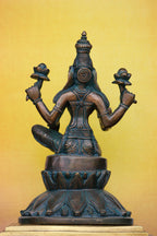 9.5″ Lakshmi on Lotus Base | Handcrafted Brass | Antique Green Finish — view 4