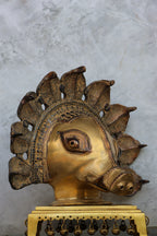 10″ Panchurali Mask | Handcrafted Brass | Antique Brown Finish — view 2