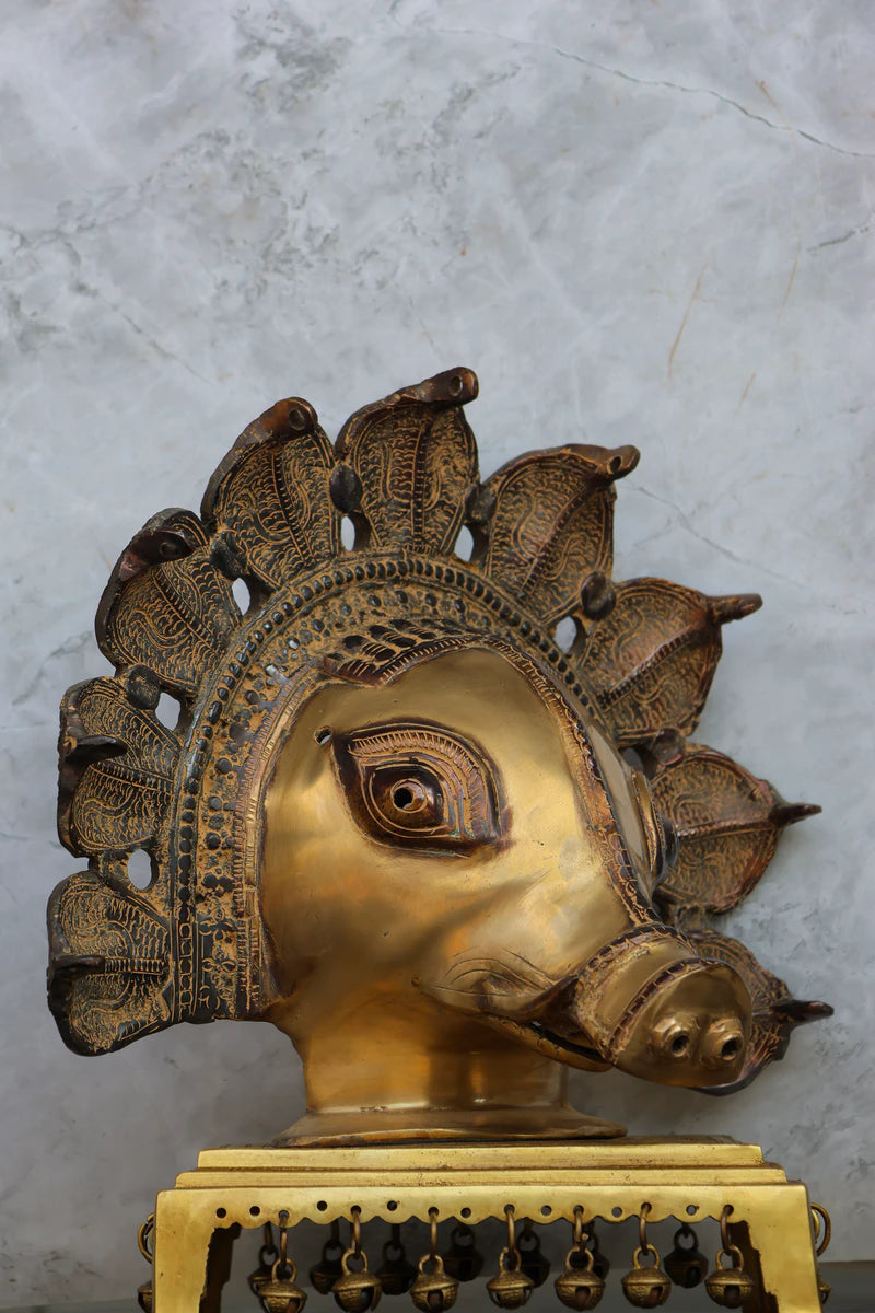 10″ Panchurali Mask | Handcrafted Brass | Antique Brown Finish — view 2
