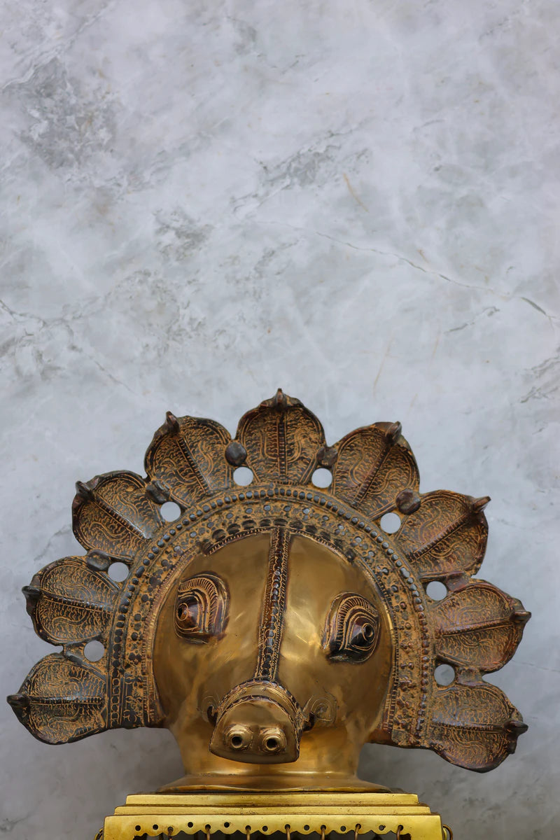 10″ Panchurali Mask | Handcrafted Brass | Antique Brown Finish