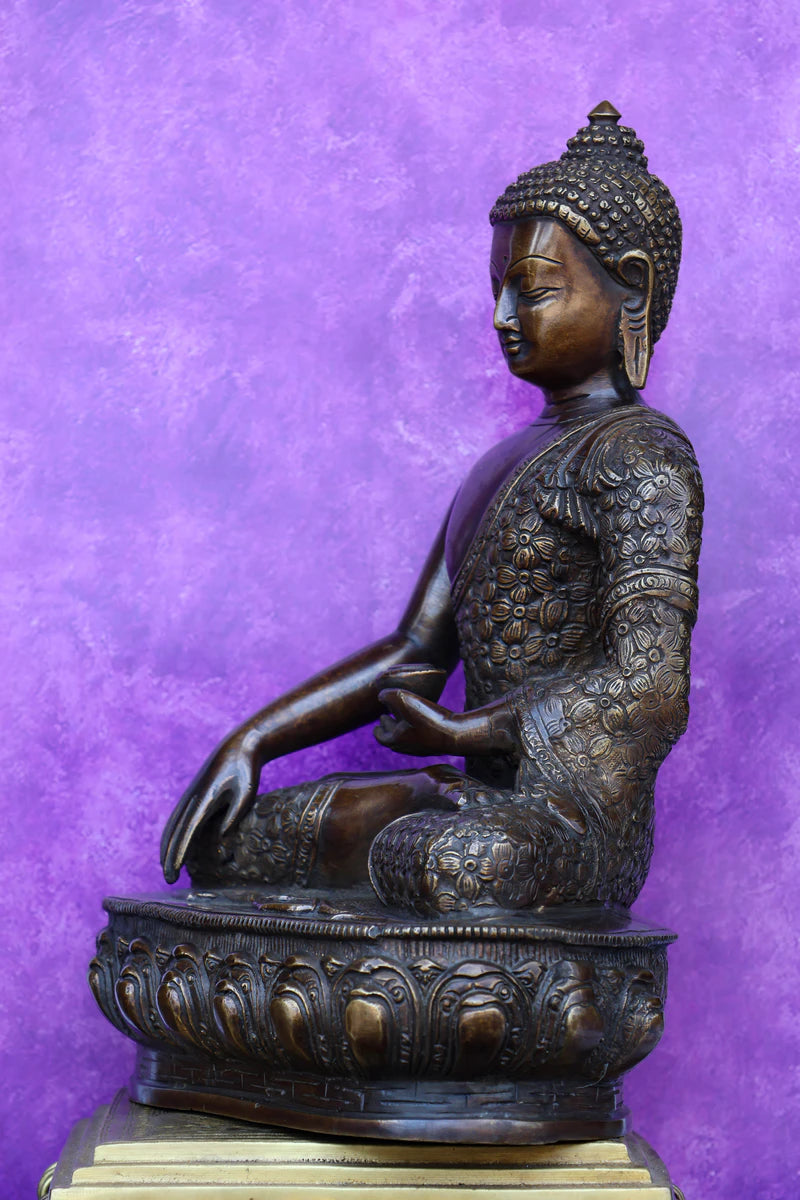 13″ Sitting Buddha | Handcrafted Brass | Antique Brown Finish — view 3