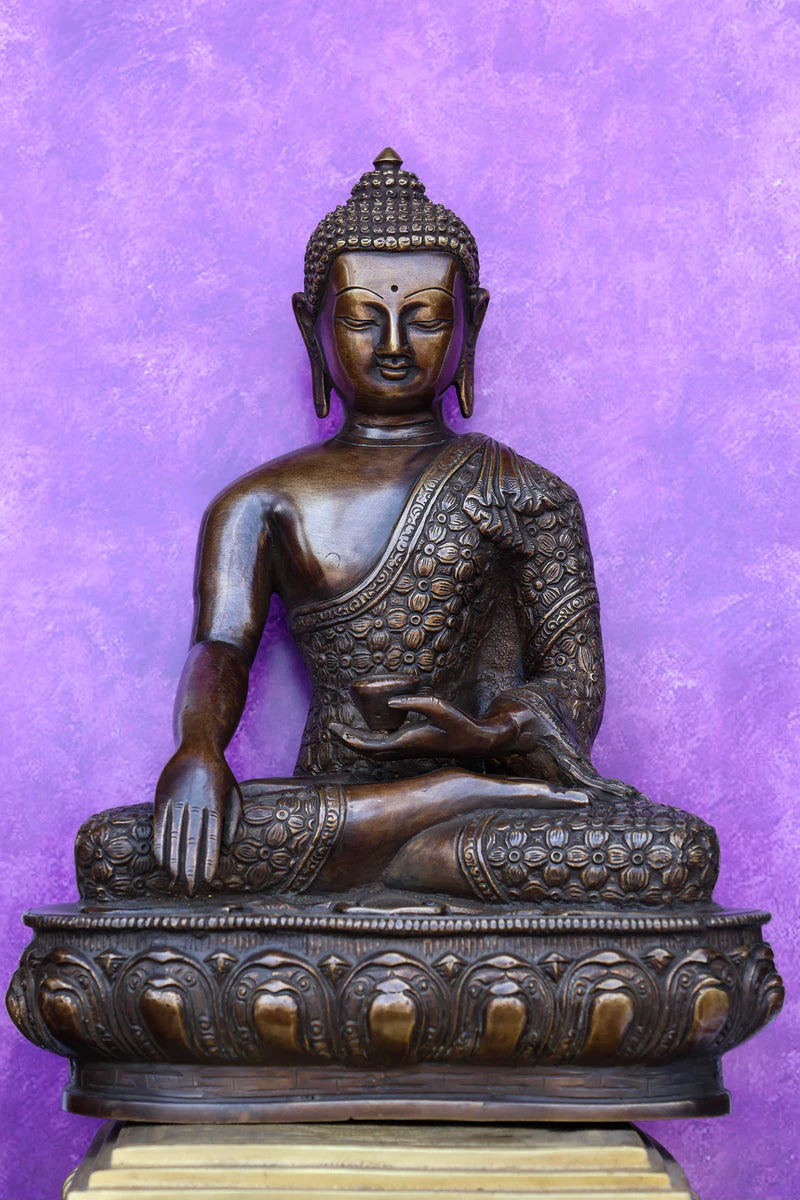 13″ Sitting Buddha | Handcrafted Brass | Antique Brown Finish