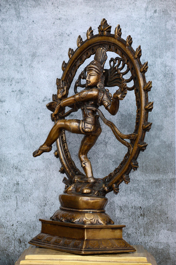 13″ Nataraja wirh Double Arch | Handcrafted Brass | Antique Polish Finish dimensions