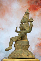 9.5″ Lakshmi on Lotus Base | Handcrafted Brass | Green Stone Finish — view 4