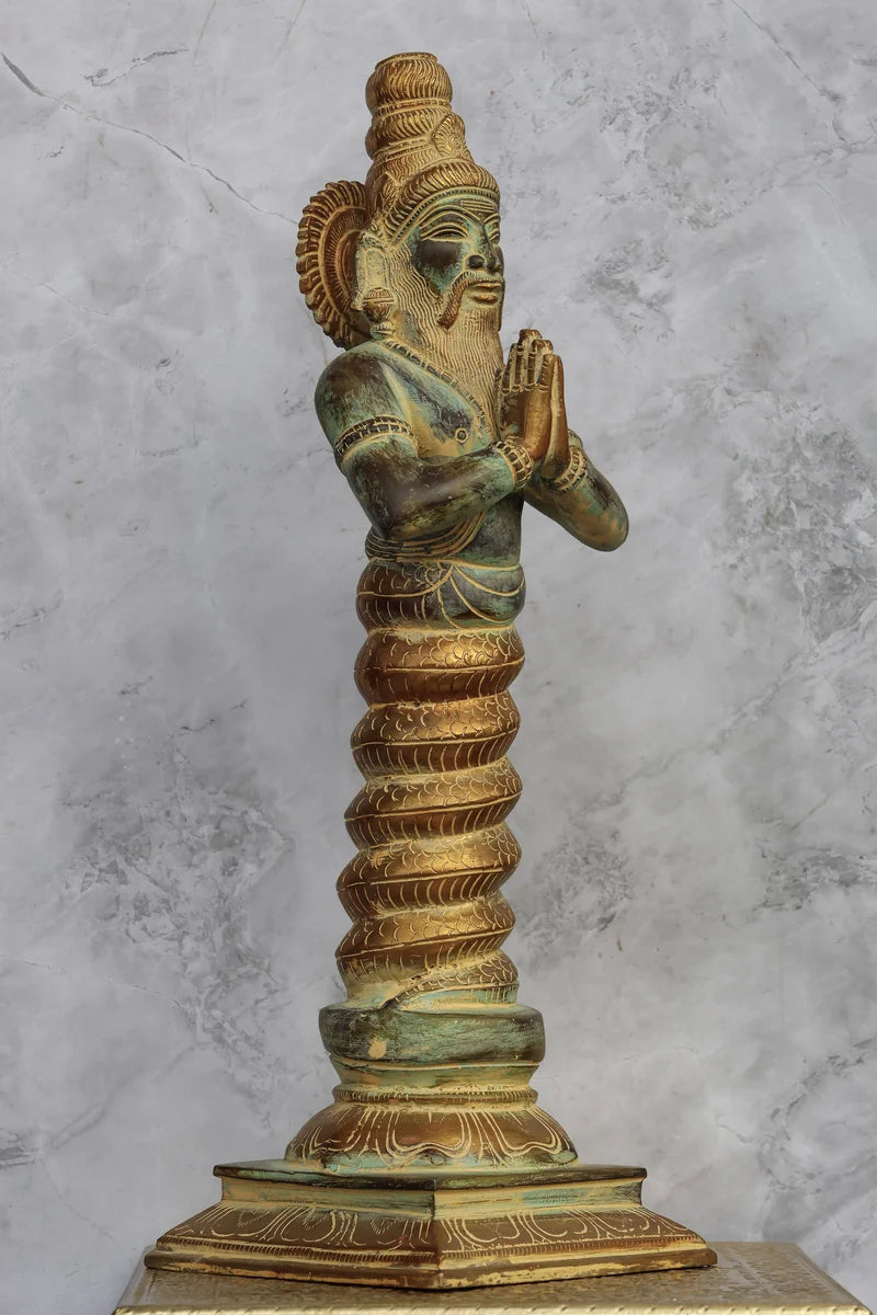 17″ Divine Patanjali | Handcrafted Brass | Antique Green Finish