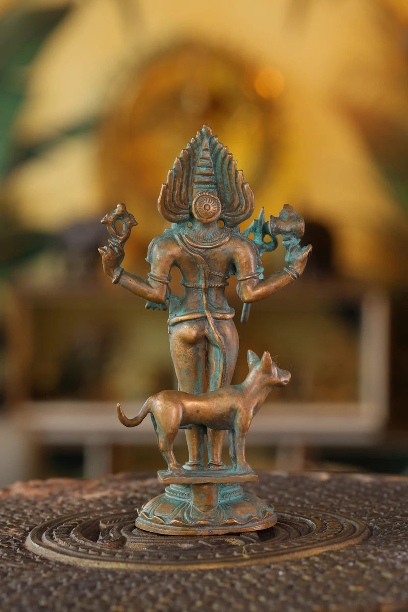5″ Kala Bhairava Idol | Handcrafted Panchaloha | Green Patina