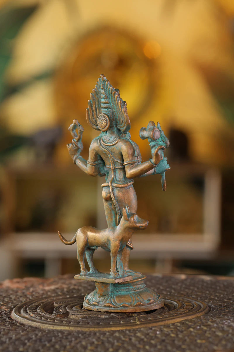 5″ Kala Bhairava Idol | Handcrafted Panchaloha | Green Patina