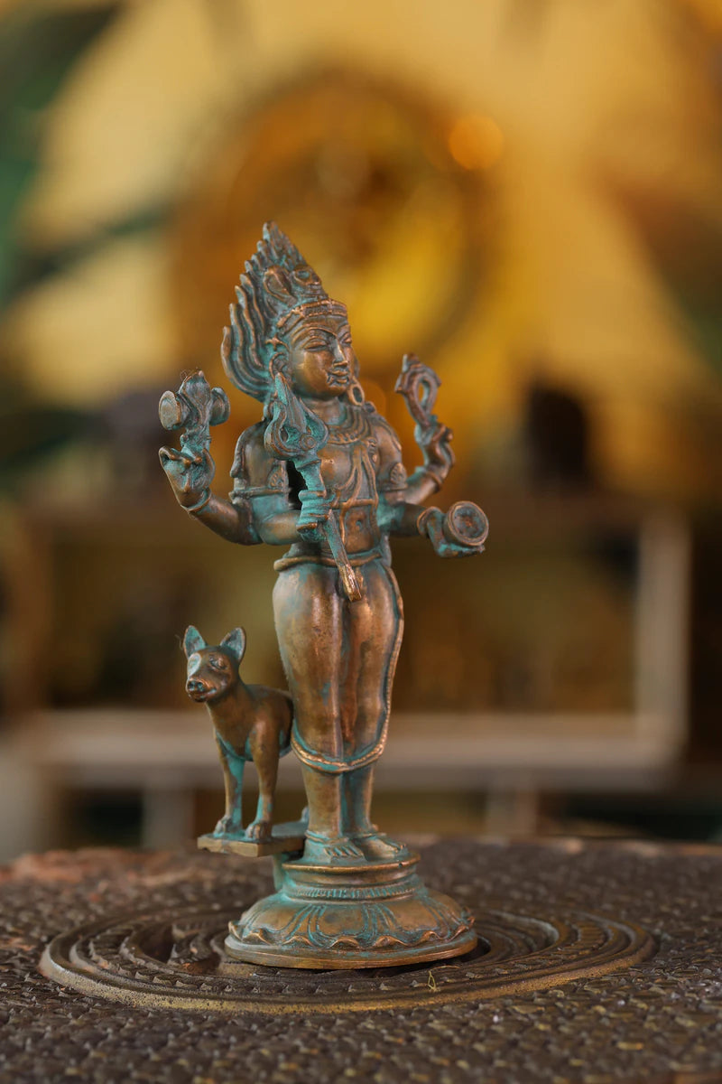 5″ Kala Bhairava Idol | Handcrafted Panchaloha | Green Patina