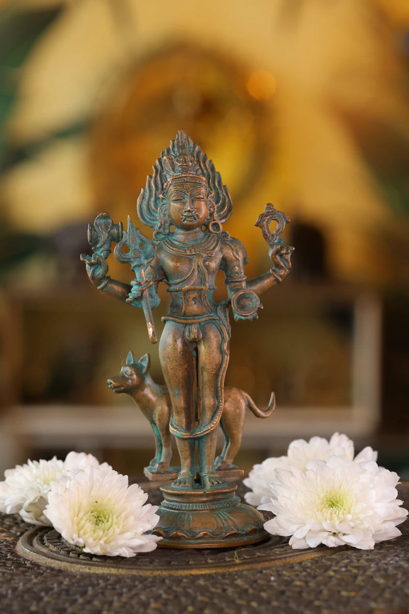 5″ Kala Bhairava Idol | Handcrafted Panchaloha | Green Patina