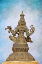 9.5″ Saraswathi with Veena on Lotus Base | Handcrafted Brass | Green Stone Finish — view 5