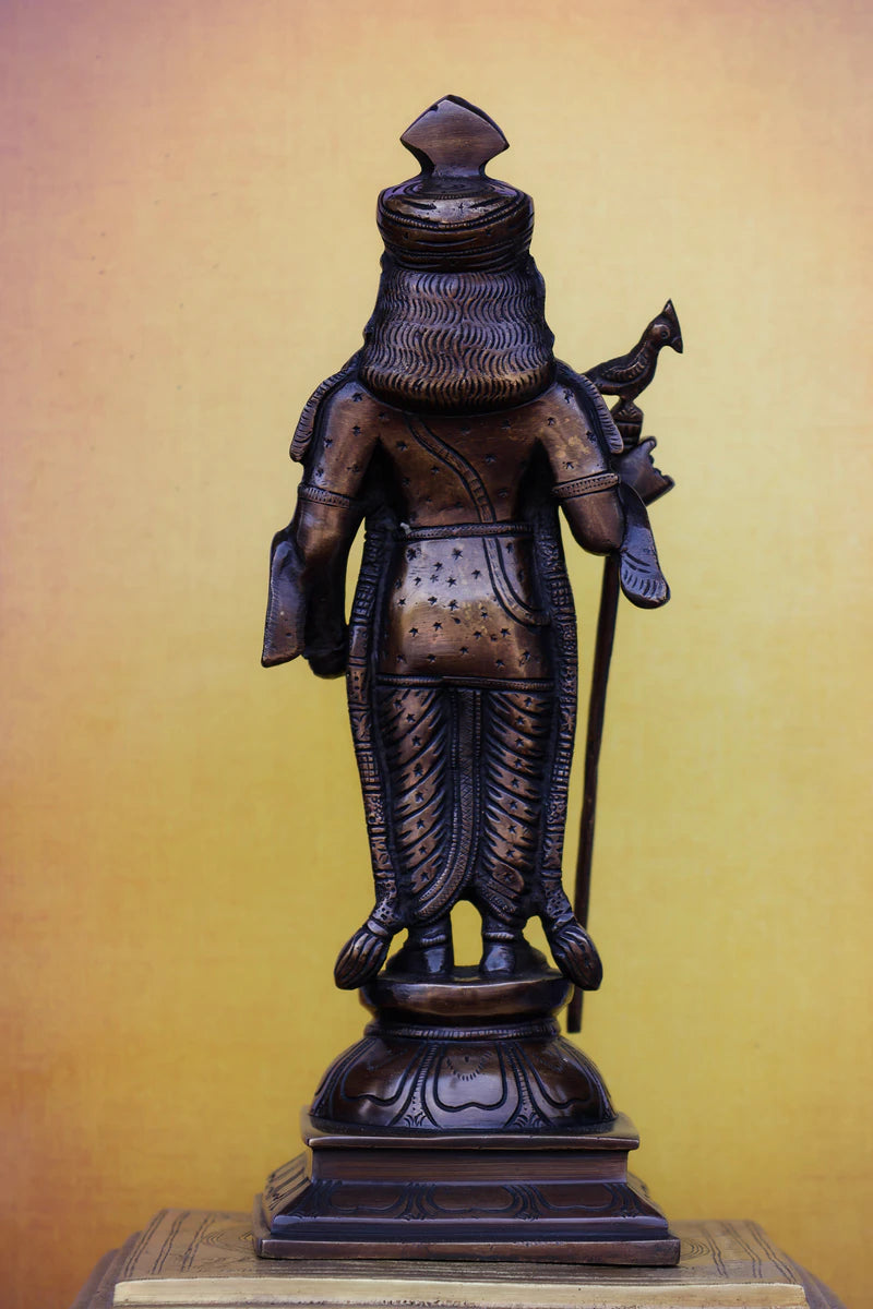 12″ Raja Alangara Murugan (Palani) | Handcrafted Brass | Antique Brown Finish