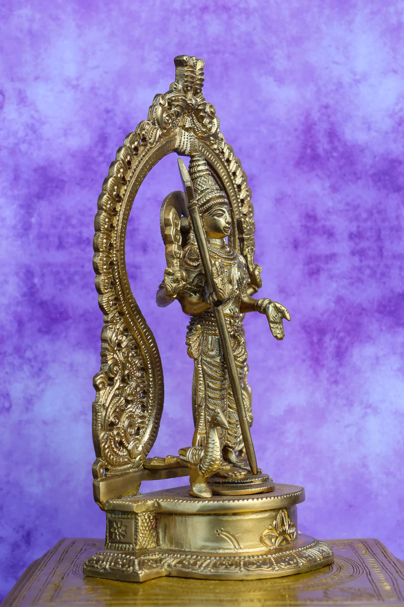 9″ Divine Murugan with Arch | Handcrafted Brass | Fine Work