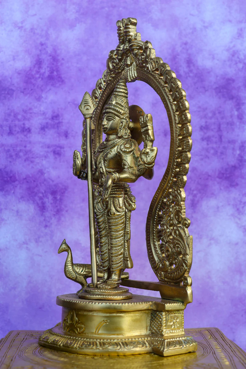 9″ Divine Murugan with Arch | Handcrafted Brass | Fine Work