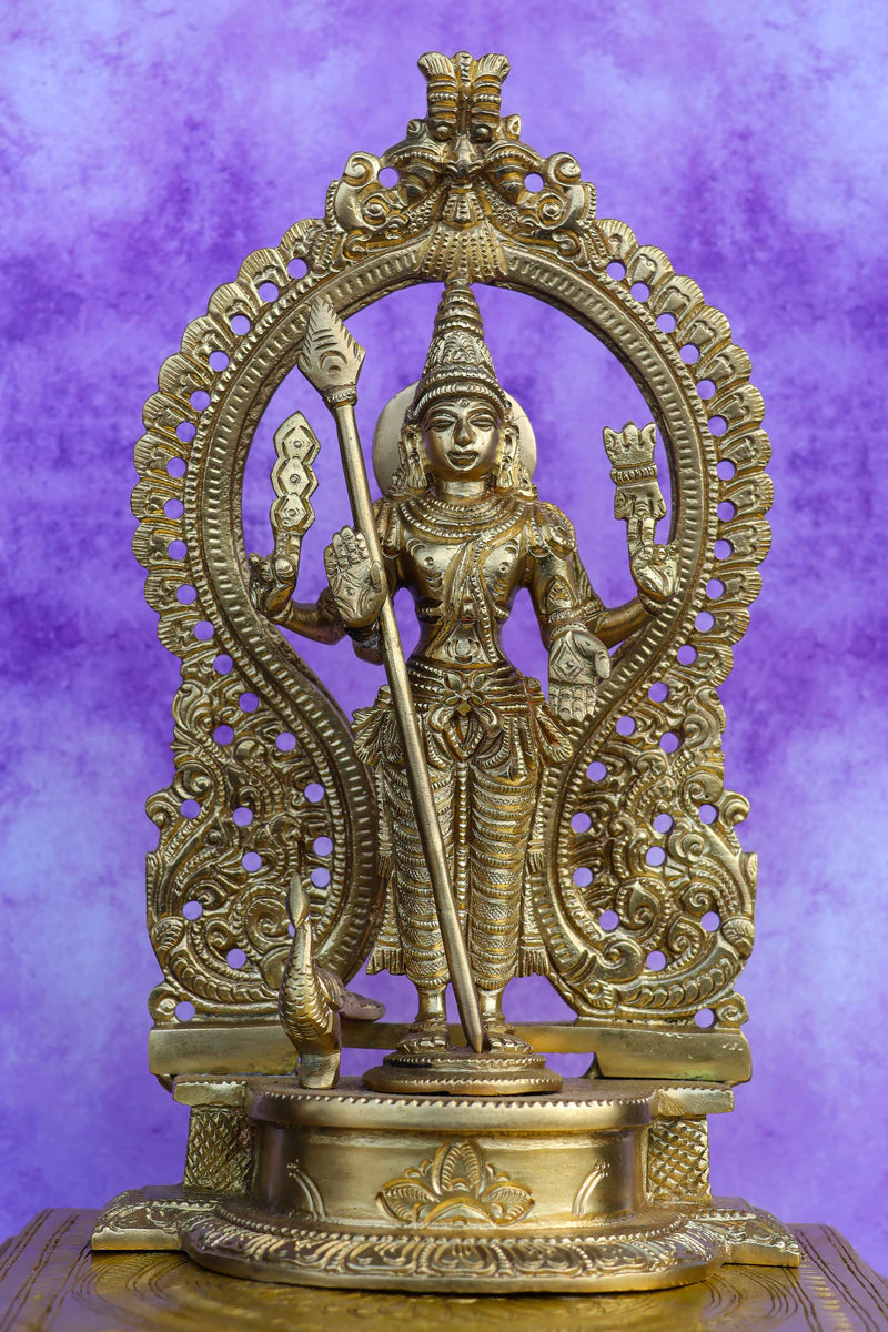 9″ Divine Murugan with Arch | Handcrafted Brass | Fine Work
