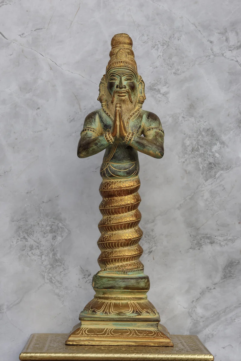 17″ Divine Patanjali | Handcrafted Brass | Antique Green Finish