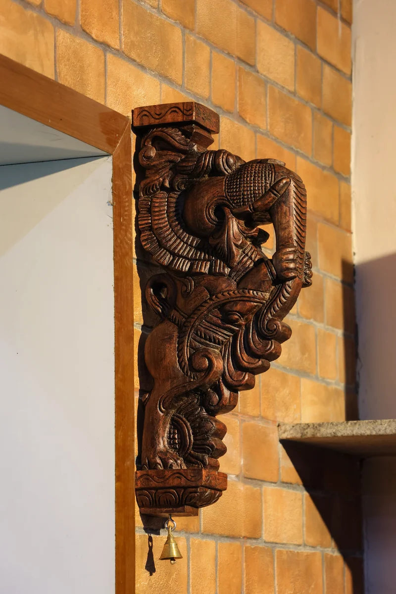 18″ Ornate Gajayazhi Wall Brackets for Home Décor | Handcrafted Wood Carving