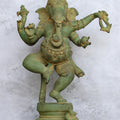 15″ Dancing Ganesh | Handcrafted Brass | Green Stone Finish