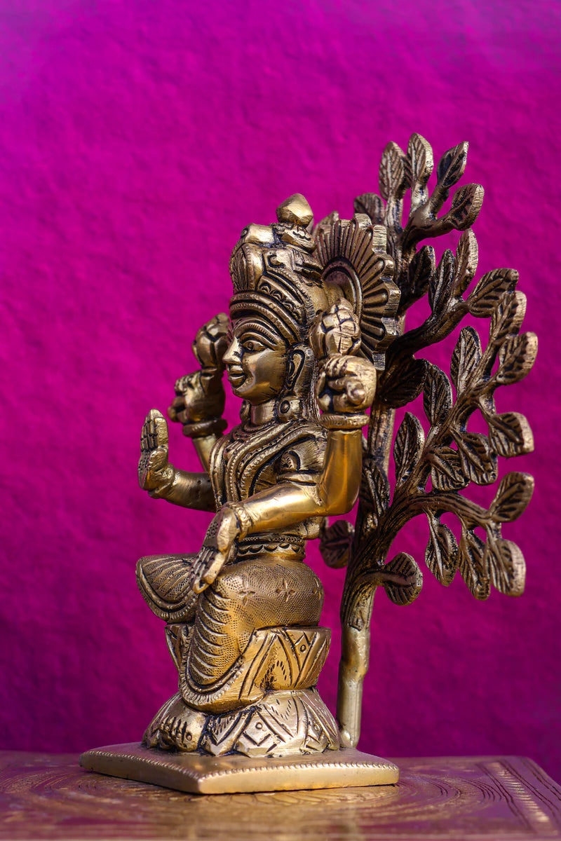 7″ Divine Lakshmi with Tree | Handcrafted Brass