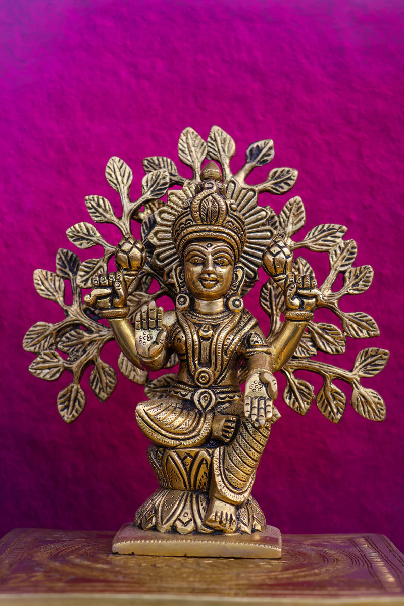 7″ Divine Lakshmi with Tree | Handcrafted Brass