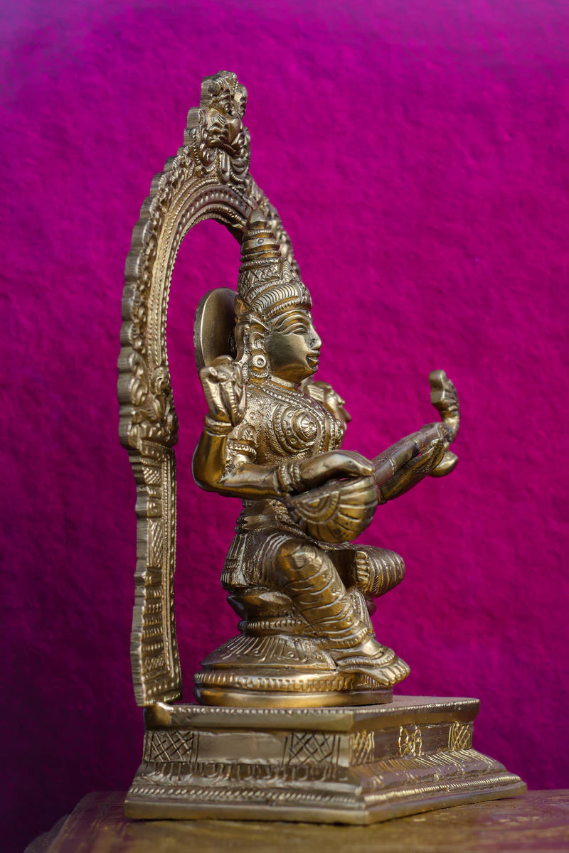 8″ Saraswathi with Arch | Handcrafted Brass | Fine Work (Copy)