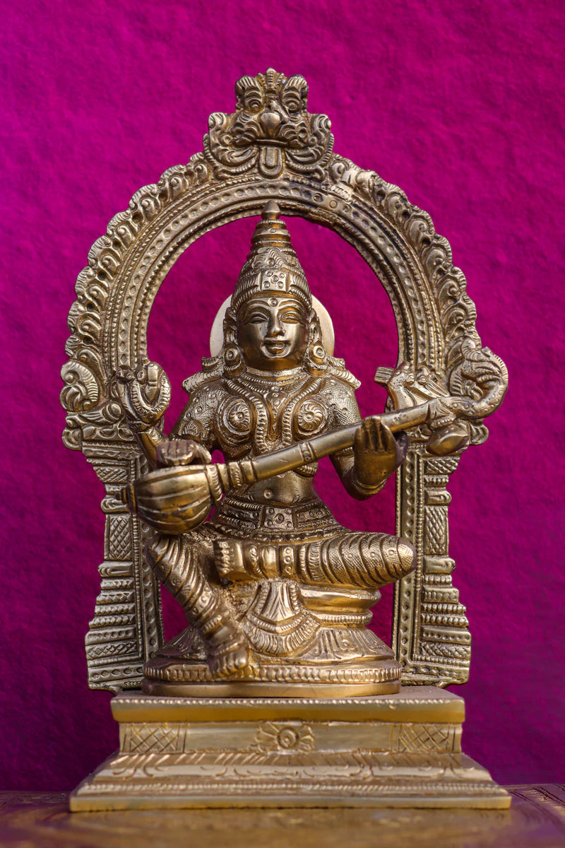 8″ Saraswathi with Arch | Handcrafted Brass | Fine Work (Copy)