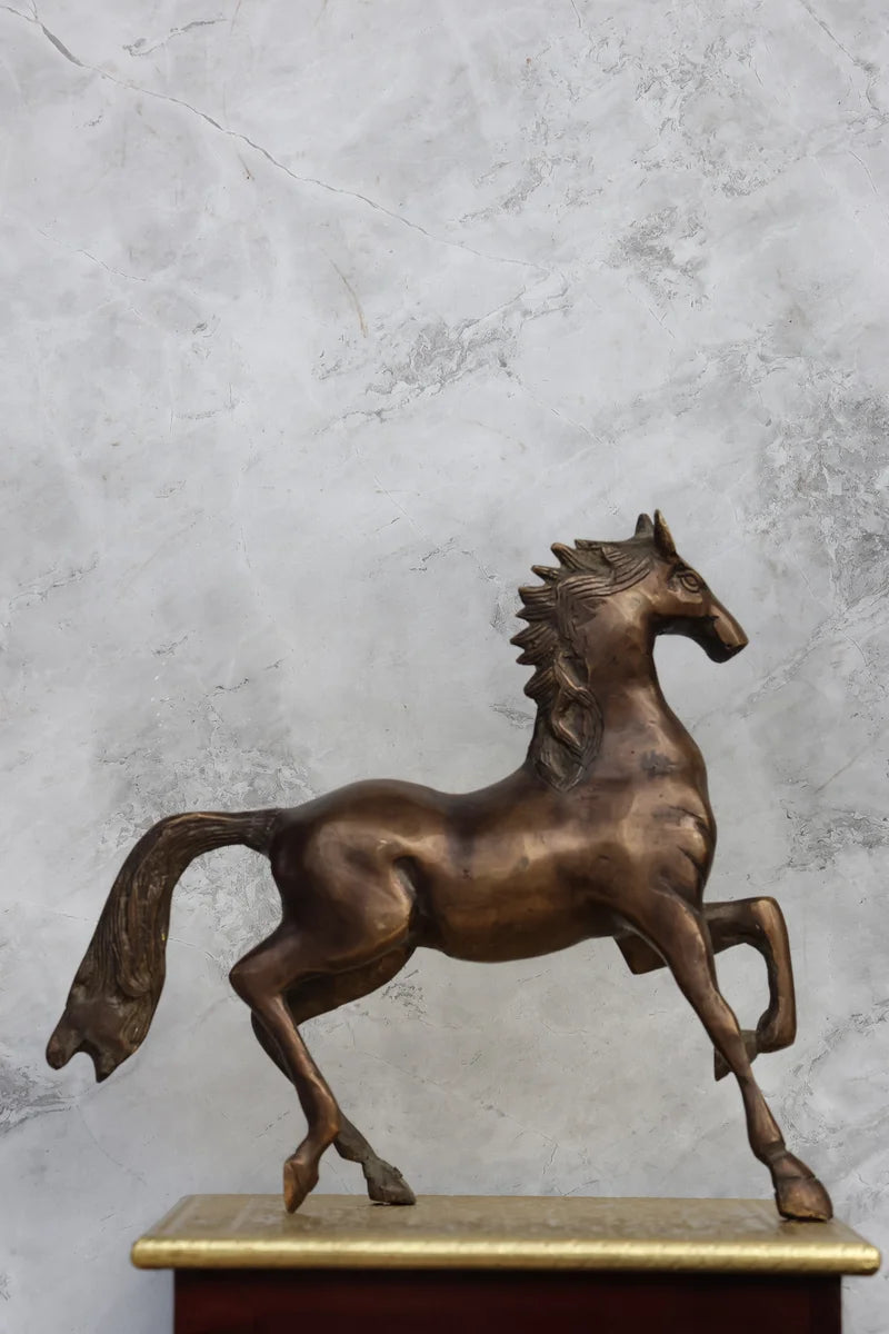 9″ Majestic Running Horse | Handcrafted Brass | Antique Brown Finish