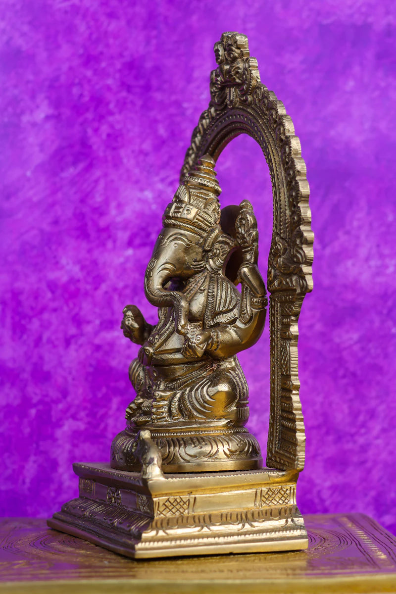 8″ Ganesha with Arch | Handcrafted Brass | Fine Work