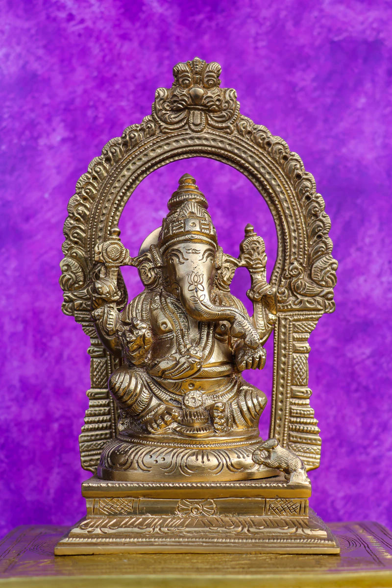 8″ Ganesha with Arch | Handcrafted Brass | Fine Work