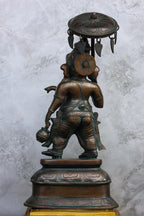 16″ Standing Ganesh with Umbrella | Handcrafted Brass | Antique Green Finish — view 4