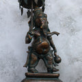 16″ Standing Ganesh with Umbrella | Handcrafted Brass | Antique Green Finish