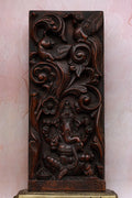 18″ Artistic Ganesha Wall Panel with Bird Motif | Handcrafted Wooden Carving
