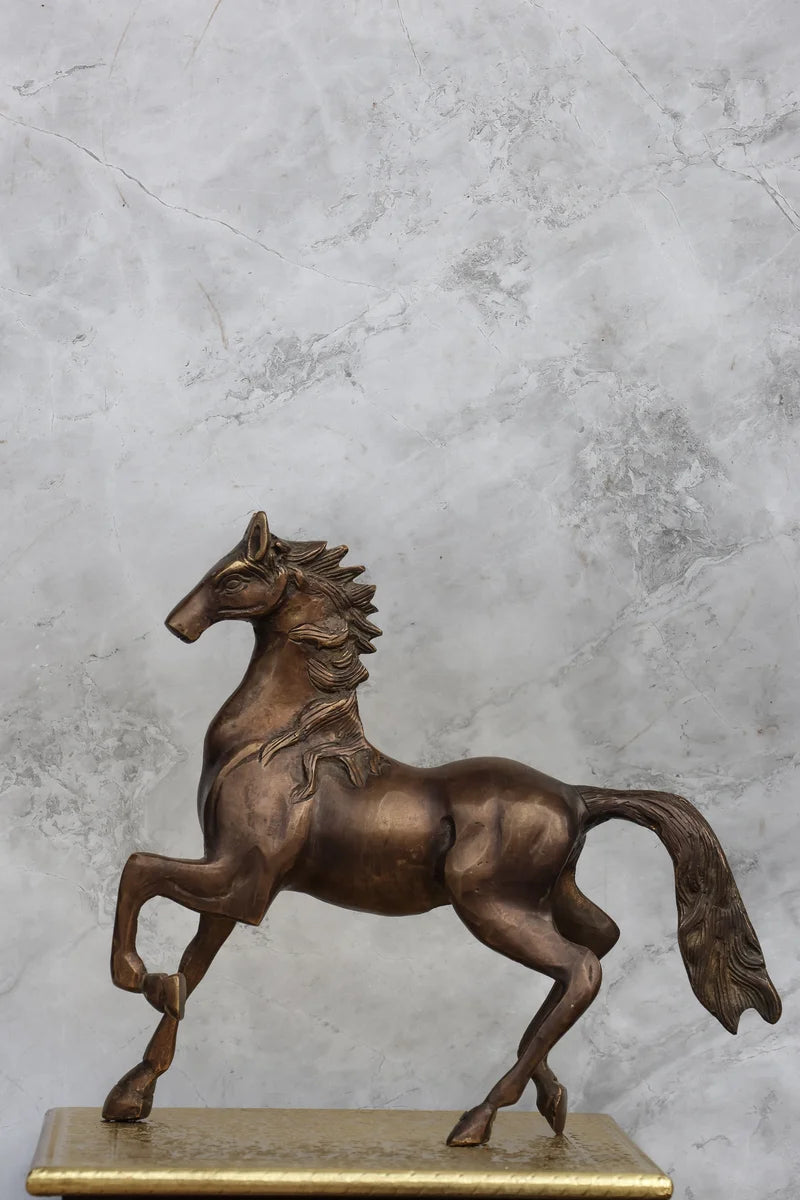 9″ Majestic Running Horse | Handcrafted Brass | Antique Brown Finish