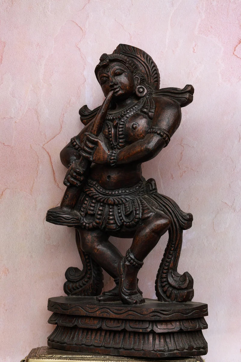 18″ Graceful Music Lady Wall Panel for Home Décor | Handcrafted Wood Carving